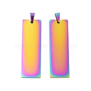 Ion Plating(IP) 304 Stainless Steel Pendants, Laser Cut, Stamping Blank Tag, Rectangle, Rainbow Color, 48x15x1.4mm, Hole: 6mm(STAS-D142-01C-M)