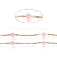 Stainless Steel Cardano Chains, with Enamel Beads and Spool, Long-Lasting Plated, Soldered, Flat Round, Golden, Pearl Pink, 1x1mm, about 32.8 Feet(10m)/roll(CHS-I006-01G-L)