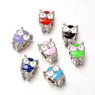 Owl Alloy Enamel Large Hole European Animal Beads, Mixed Color, 12x9x8mm, Hole: 4.5mm(X-MPDL-M020-04M)