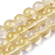 Transparent Spray Painted Glass Bead Strands, with Golden Foil, Round, Gold, 10~11mm, Hole: 1.4~1.6mm, about 39~42pcs/Strand, 14.84 inch~15.27 inch(37.7~38.8cm)(GLAA-N035-03D-B08)