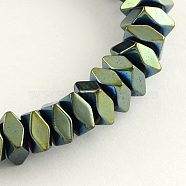 Electroplate Non-magnetic Synthetic Hematite Beads Strands, Faceted Square, Green Plated, 3x3x2mm, Hole: 0.5mm, about 200pcs/strand, 16.1 inch(G-R259-10G)