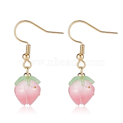 3D Resin Flower Dangle Earrings, Real 18K Gold Plated 304 Stainless Steel Jewelry for Women, Pink, 31mm, Pin: 0.7mm(EJEW-SW00019-04)