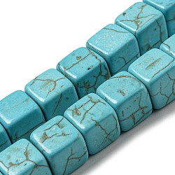 Dyed Synthetic Turquoise Beads Strands, Cube, 9~10x9~10x9~10mm, Hole: 1.5mm, about 39~40pcs/strand, 14.61~15.08 inch(37.1~38.3cm)(G-G075-B02-01)