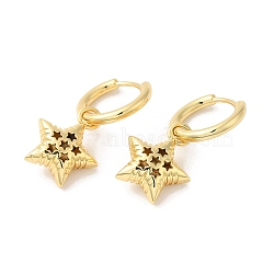 Rack Plating Brass Star Hoop Dangle Earrings, Long-Lasting Plated, Cadmium Free & Lead Free, Real 18K Gold Plated, 36x19mm(EJEW-R150-10G)