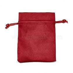 Velvet Cloth Drawstring Bags, Jewelry Bags, Christmas Party Wedding Candy Gift Bags, Rectangle, FireBrick, 12x9cm(TP-G001-01C-01)