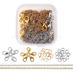 DIY 1.8m 2 Colors Oval Vacuum Plated 304 Stainless Steel Cable Chains Necklace Making Kits, 30Pcs Jump Rings and 10Pcs Zinc Alloy Lobster Claw Clasps, Mixed Color, Links: 2x1.5x0.4mm, 2 colors, 0.9m/color(DIY-FS0001-26)