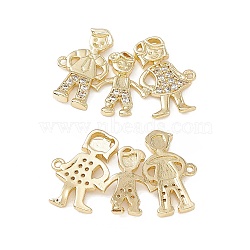 Brass Micro Pave Clear Cubic Zirconia Connector Charms, Family Links, Real 18K Gold Plated, 16.5x21x2mm, Hole: 0.7mm(KK-E068-VB362)