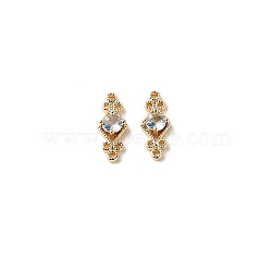 Brass Pave Cubic Zirconia Connector Charms, DIY Jewelry Bracelet Accessories, Golden, Rhombus Links, Azure, 16x6mm(PW-WG57330-03)