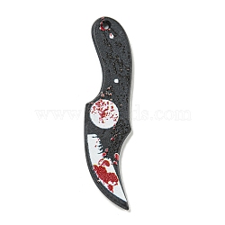 Halloween Themed Double-sided Printed Acrylic Pendants, Knife Shape, Black, 50x13x2mm, Hole: 1.8mm(OACR-L017-01D)