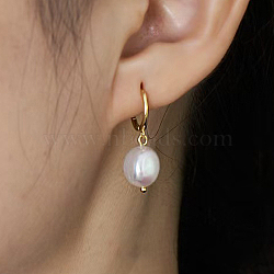 S925 Sterling Silver Natural Freshwater Pearl Hoop Earrings, Golden, 28x11x10mm(WV0535-1)