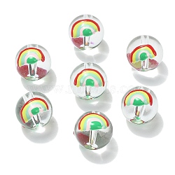 10Pcs Transparent Glass Enamel Beads, Hand Drawn Beads, Round with Rainbow, Clear, 13x12mm, Hole: 1.8mm(GLAA-CJ0001-95)