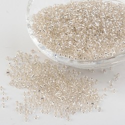 12/0 Glass Seed Beads, Silver Lined Round Hole, Round, White, 2mm, Hole: 1mm, about 3306pcs/50g(X-SEED-A005-2mm-21)