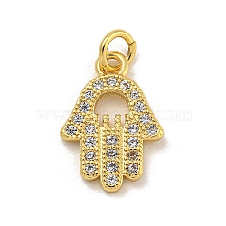 Rack Plating Brass Micro Pave Cubic Zirconia Pendants, with Jump Ring, Long-Lasting Plated, Cadmium Free & Lead Free, Real 18K Gold Plated, Palm, Clear, 16.5x11.5x2mm, Hole: 3.5mm(KK-C074-60G-01)