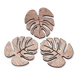 Undyed Platane Wood Pendants, Tropical Leaf Charms, Monstera Leaf, Camel, 49x45x3mm, Hole: 1mm(WOOD-S040-80)