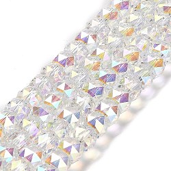 Transparent Electroplate Glass Beads Strands, Half Rainbow Plated, Faceted, Barrel, Clear, 8x6mm, Hole: 1.2mm, about 64pcs/strand, 14.96''(38cm)(EGLA-K071-02C)