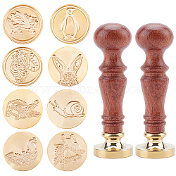 CRASPIRE DIY Scrapbook, Including Pear Wood Handle and Brass Wax Seal Stamp Heads, Mixed Patterns, 2.5x1.4cm, 10pcs/set(DIY-CP0003-90C)