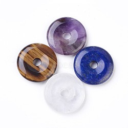 Natural Mixed Stone Pendants, Donut/Pi Disc, Donut Width: 12~12.5mm, 30~31x6~7mm, Hole: 6mm(G-F639-04)