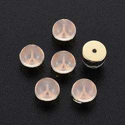 Silicone Ear Nuts, Earring Backs, with Brass Findings, Half Round, Cadmium Free & Nickel Free & Lead Free, Golden, 6x5~5.5x5~5.5mm, Hole: 0.8mm(SIL-N004-03G-NR)