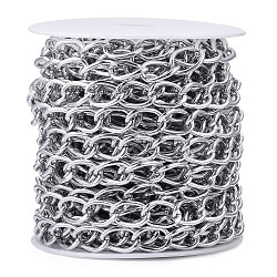 Aluminium Curb Chains, Unwelded, with Spool, Silver, 15x10x2mm, about 32.81 Feet(10m)/Roll(CHA-T001-39S)
