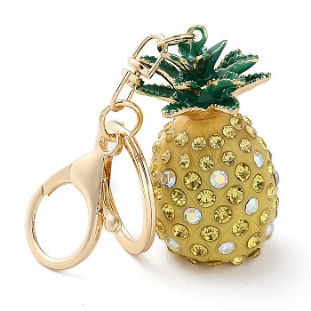 Pineapple Plastic with Rhinestone Pendant Keychain, with Alloy Findings, Light Gold, Light Khaki, 11.3cm