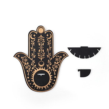 Wooden Hamsa Hand Shelf for Crystals, Witchcraft Floating Wall Shelf, Candle Holder, Black, 300x250mm