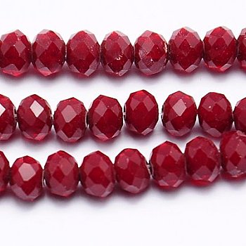 Imitation Jade Glass Bead Strands, Faceted, Rondelle, FireBrick, 4x3mm, Hole: 1mm, about 138pcs/strand, 16.5 inch