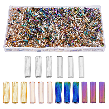 2928Pcs 6 Style Glass Bugle Beads, Silver Lined & Iris, Mixed Color, 6~8x1.8~2mm, Hole: 0.5~1mm, 488Pcs/style