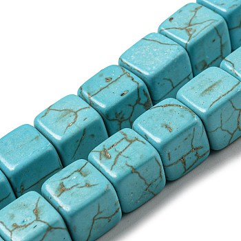 Dyed Synthetic Turquoise Beads Strands, Cube, 9~10x9~10x9~10mm, Hole: 1.5mm, about 39~40pcs/strand, 14.61~15.08 inch(37.1~38.3cm)