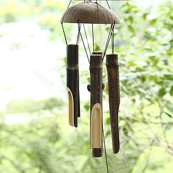 Bamboo Tube Wind Chimes, Coconut Wood Pendant Decorations, Gray, 750x130mm
