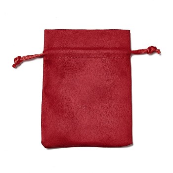 Velvet Cloth Drawstring Bags, Jewelry Bags, Christmas Party Wedding Candy Gift Bags, Rectangle, FireBrick, 12x9cm
