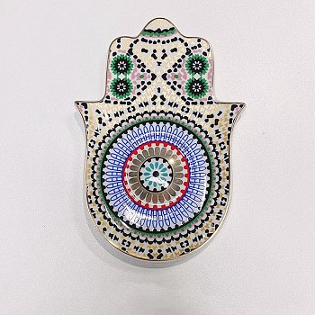 Porcelain Cup Mats, Hamsa Hand Shape Evil Eye Pattern Coaster, Colorful, 165x115x15mm