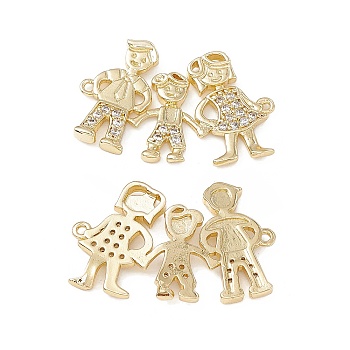 Brass Micro Pave Clear Cubic Zirconia Connector Charms, Family Links, Real 18K Gold Plated, 16.5x21x2mm, Hole: 0.7mm