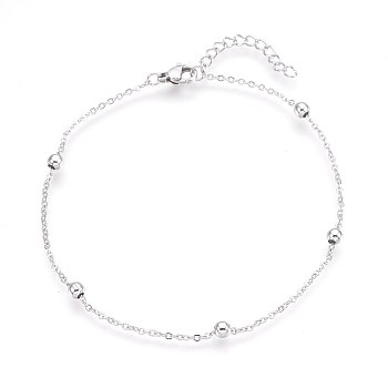 304 Stainless Steel Cable Chain Anklets, Stainless Steel Color, 9-3/8 inch(23.7cm), 1.6mm