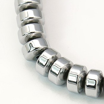 Non-Magnetic Synthetic Hematite Beads Strands, Flat Round/Disc, Silver Plated, 5x3mm, Hole: 1mm