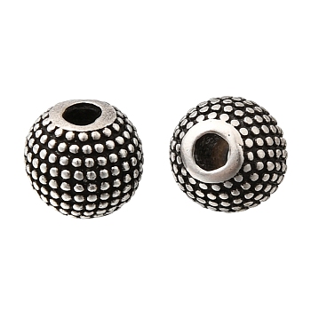 Brass Beads, Cadmium Free & Lead Free, Rack Plating, Long-Lasting Plated, Textured Round, Antique Silver, 6mm, Hole: 1.8mm