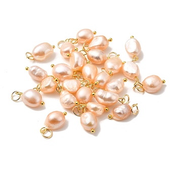 Natural Cultured Freshwater Pearl Pendants, with Brass Finding, Potato, PeachPuff, 16~19x8~9.5x6.5~9mm, Hole: 3mm