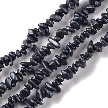 Electroplate Glass Beads Strands, Chip, Black, 2.5~6.5x3~10x4~12.5mm, Hole: 1mm, 33.86''(86cm)