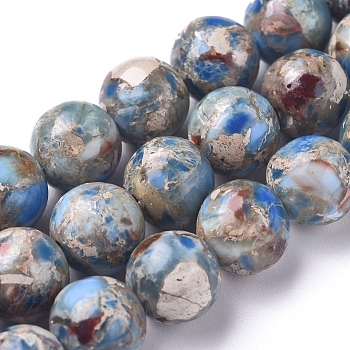 Assembled Synthetic Turquoise and Imperial Jasper Beads Strands, Dyed, Round, Gray, 8mm, Hole: 0.8mm, about 52 pcs/Strand, 16.14 inch(41 cm) 