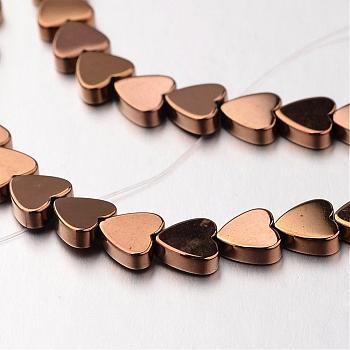 Electroplate Non-magnetic Synthetic Hematite Bead Strands, Heart, Copper Plated, 6x6x2mm, Hole: 1mm, about 71pcs/strand, 15.7 inch