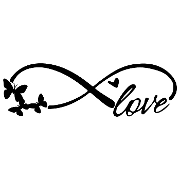 PVC Wall Stickers, for Home Living Room Bedroom Decoration, Infinity, Butterfly & LOVE, Black, 910x280mm