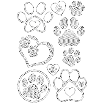 Glass Hotfix Rhinestone, Iron on Appliques, Costume Accessories, for Clothes, Bags, Pants, Paw Print, 297x210mm