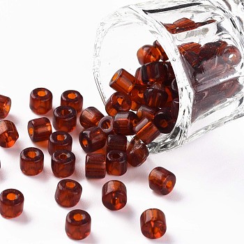 Transparent Colours Glass Round Bugle Beads, Round Hole, Sienna, 4~6x5~6mm, Hole: 1.8mm, about 2250pcs/pound