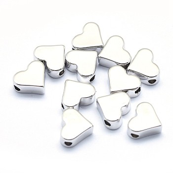 Eco-Friendly Brass Beads, Lead Free & Cadmium Free & Nickel Free, Heart, Real Platinum Plated, 6x7x3mm, Hole: 1.2mm