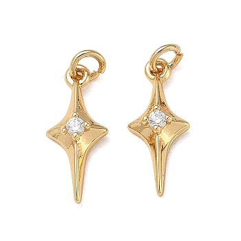 Brass Micro Pave Clear Cubic Zirconia Pendants, Star Charms, Mirror Polished Finish, Real 18K Gold Plated, 16x6.5x3mm, Hole: 2mm