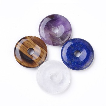 Natural Mixed Stone Pendants, Donut/Pi Disc, Donut Width: 12~12.5mm, 30~31x6~7mm, Hole: 6mm