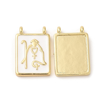 Eco-Friendly Brass Enamel Pendants, Real 18K Gold Plated, Lead Free & Cadmium Free, Rectangle Charm, White, 24.5x17x3mm, Hole: 2mm