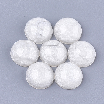 Glitter Resin Cabochons, Crackle Style, Half Round, Creamy White, 16x7mm