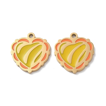 Ion Plating(IP) 304 Stainless Steel Pendants, with Enamel, Heart Charm, Golden, 16x15x1.5mm, Hole: 1.5mm