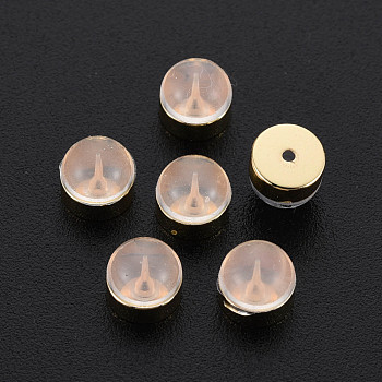 Silicone Ear Nuts, Earring Backs, with Brass Findings, Half Round, Cadmium Free & Nickel Free & Lead Free, Golden, 6x5~5.5x5~5.5mm, Hole: 0.8mm