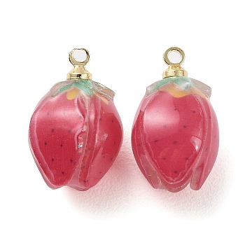 Opaque Acrylic Pendants, with Golden Iron Loops, Strawberry, Crimson, 15.5x9.5~10.5mm, Hole: 1.4mm